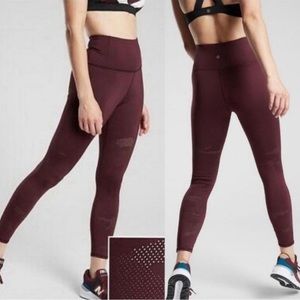 Athleta Persistence Laser Cut 7/8 Tight Burgundy XXS